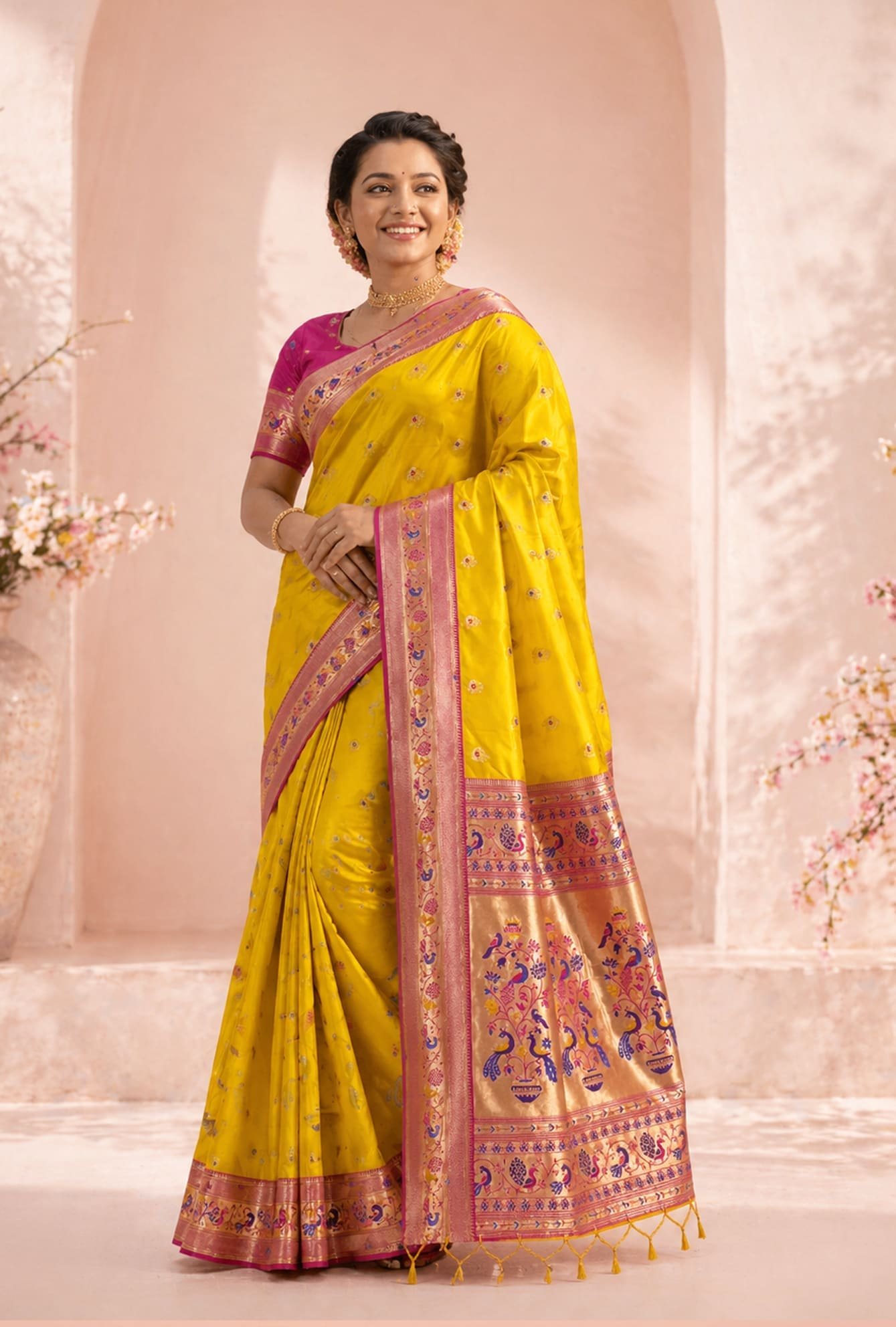 Pearl satin tissue saree