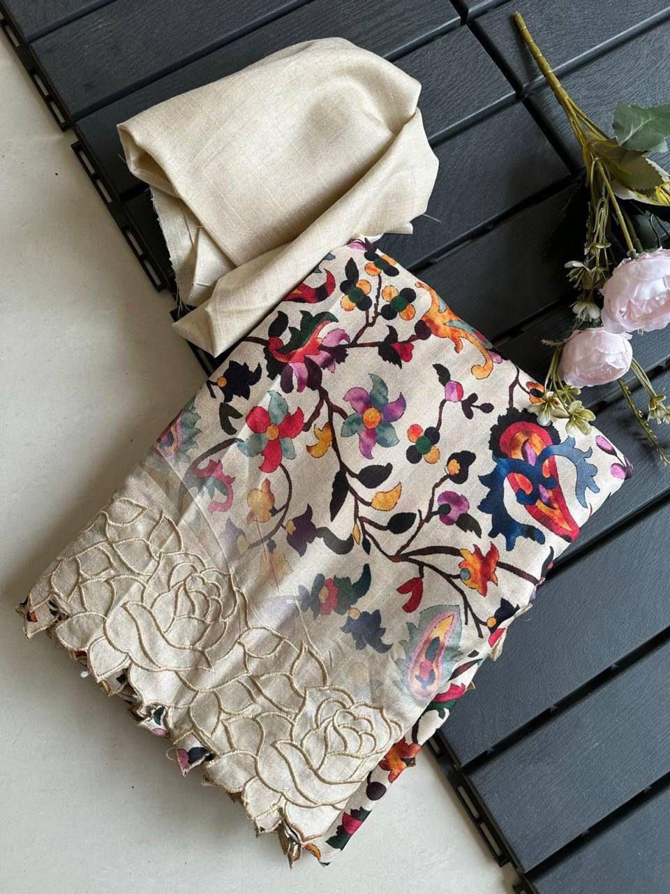Pure Tussar Silk Saree with Cutwork Border image 12