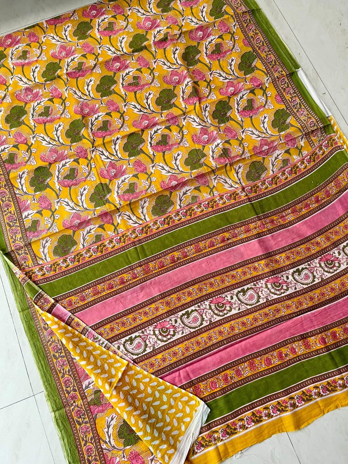 Hand Block Printed Cotton Mul Yellow image 7
