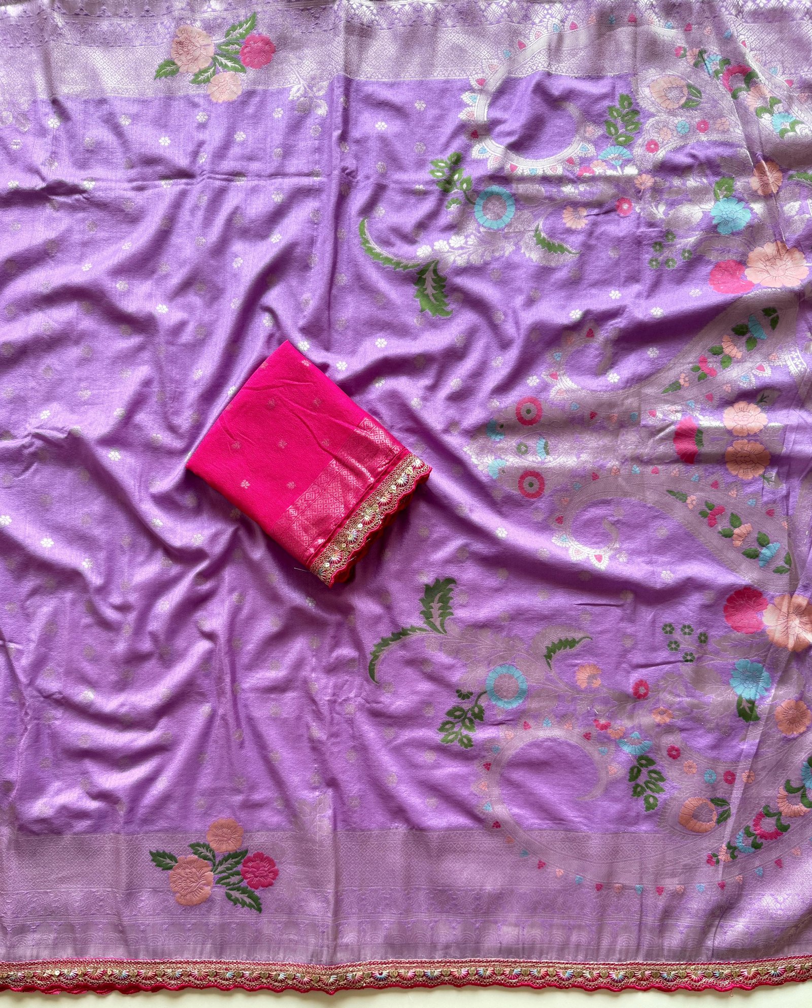 Pure Khadi Crepe Georgette Minakari Weavin Saree image 11