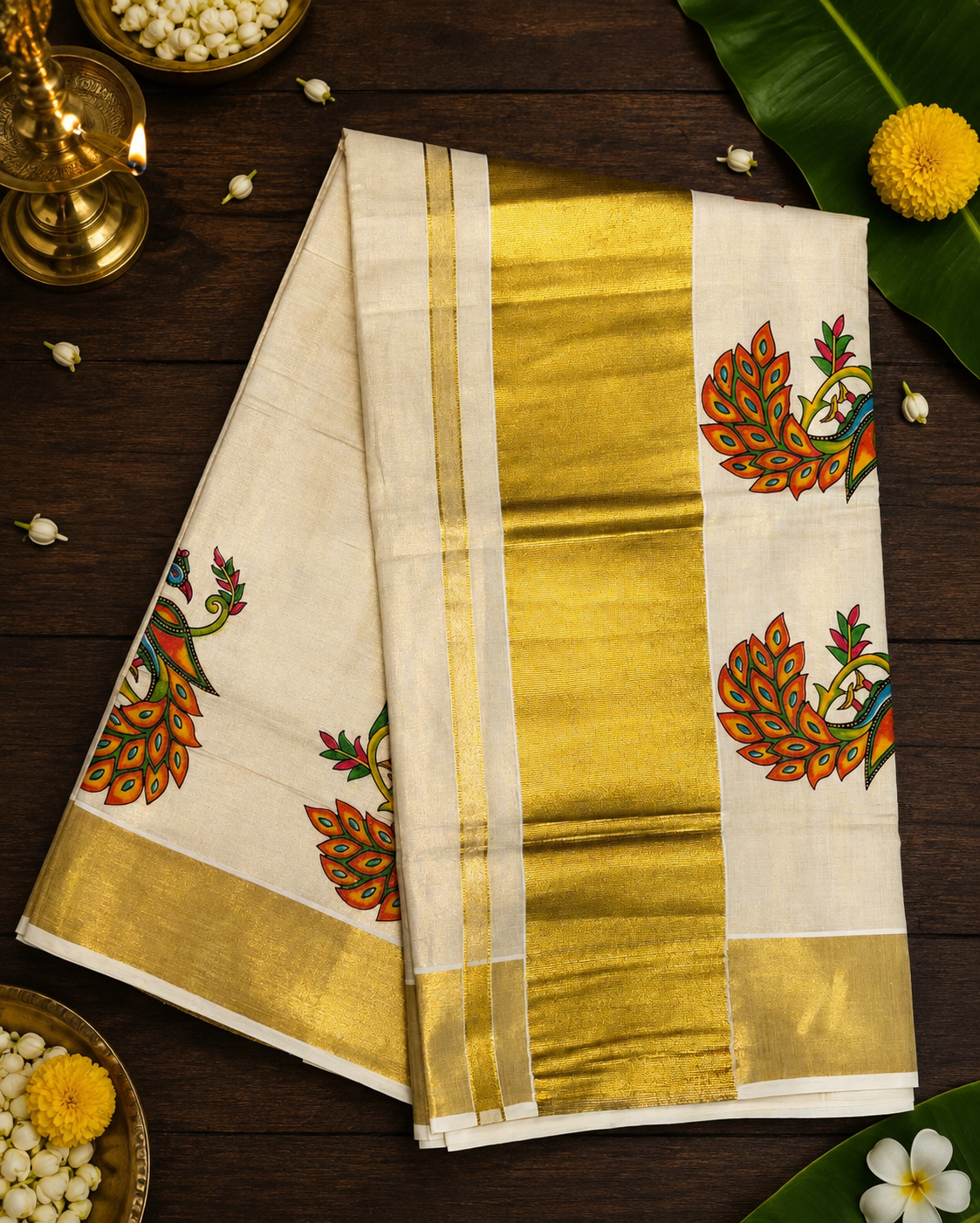Peacock Tissue Kasavu Saree image 2