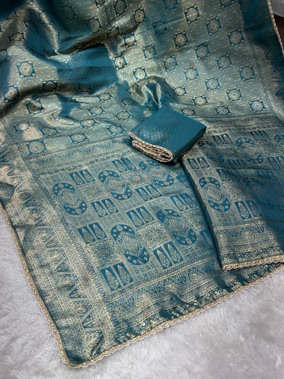 Satin Jacquard Silk Saree with Pearl Border image 2