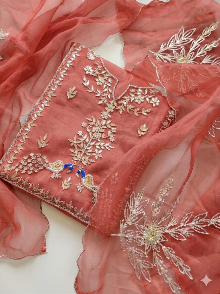 PEACOCK ORGANZA DRESS MATERIALS image 2