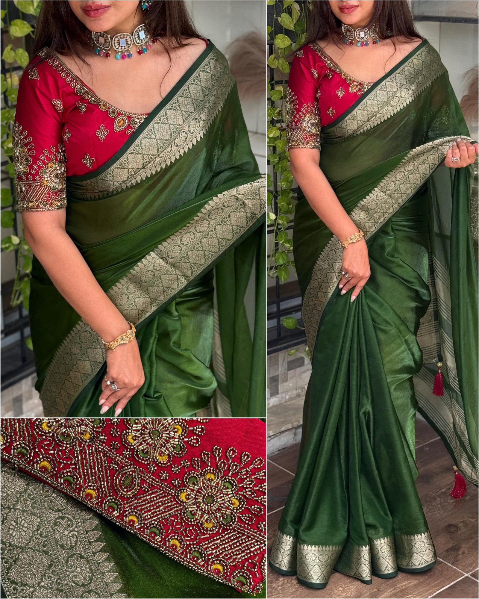 Fandy Satin Saree With Embroidery Blouse image 4