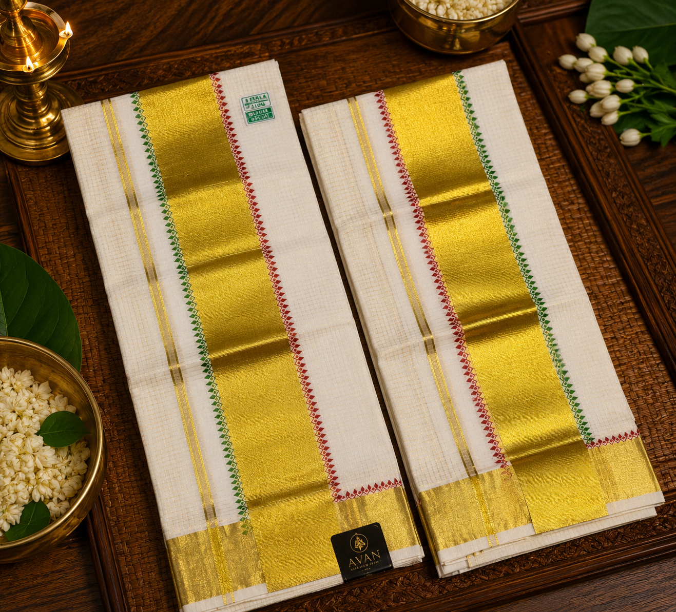 2 Kerala Kasavu Set Mundu Cotton image 4