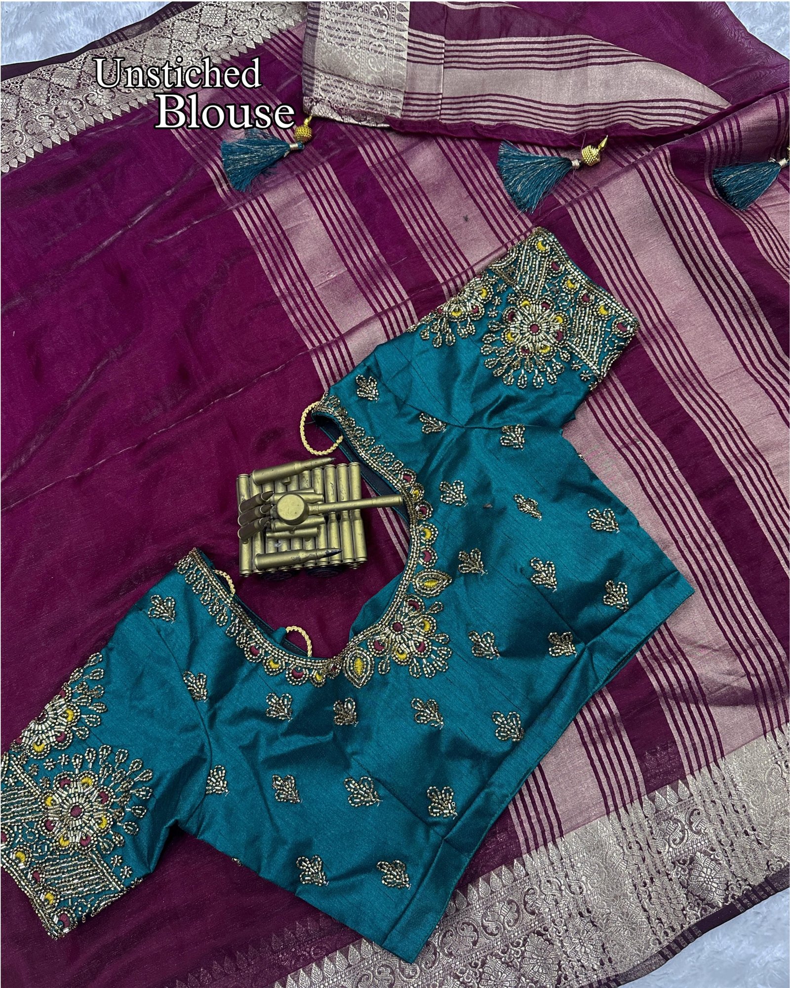 Fandy Satin Saree With Embroidery Blouse image 5