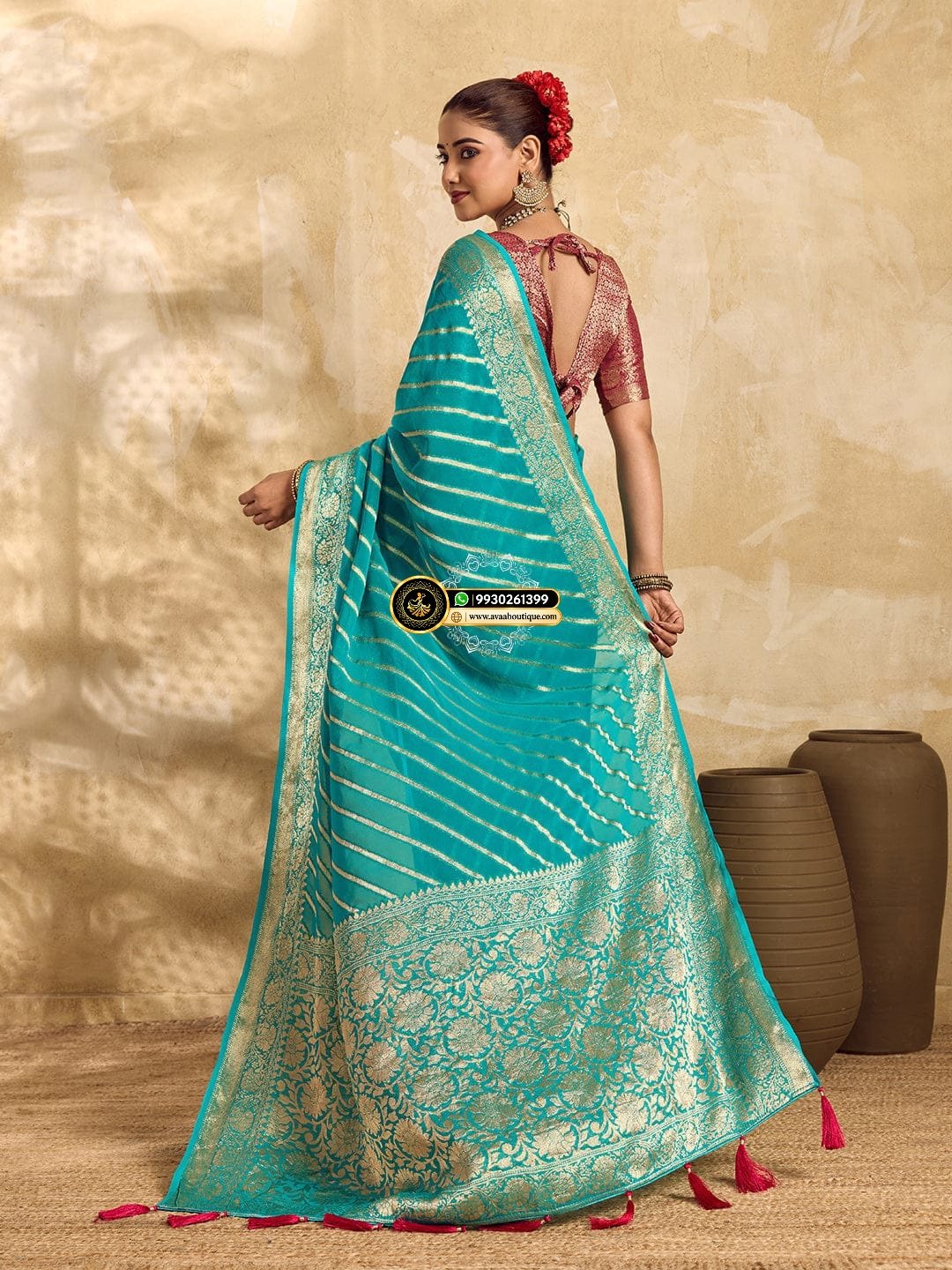 Banarasi Handloom Leheriya Zari Weaving Saree image 3