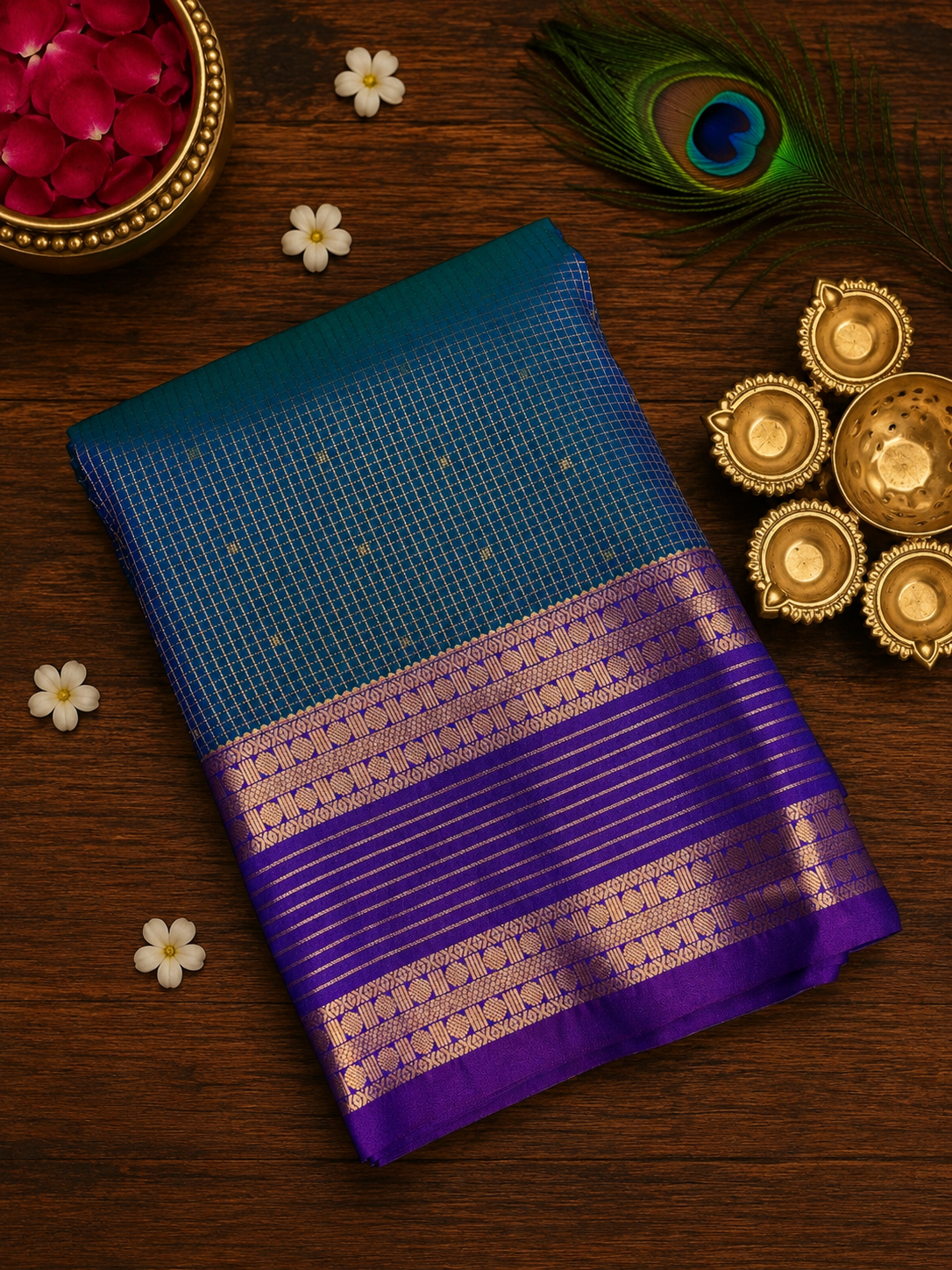 Micro Checks Korvai Kanchi Semi Silk Sarees image 4