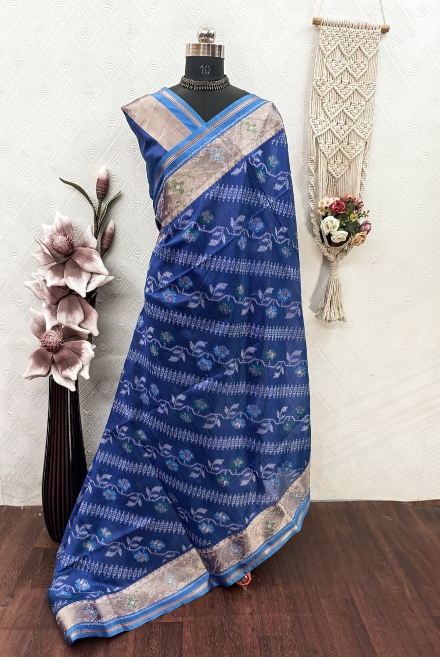 Soft Desi Raw Silk saree with pochampali ikkat concept image 3