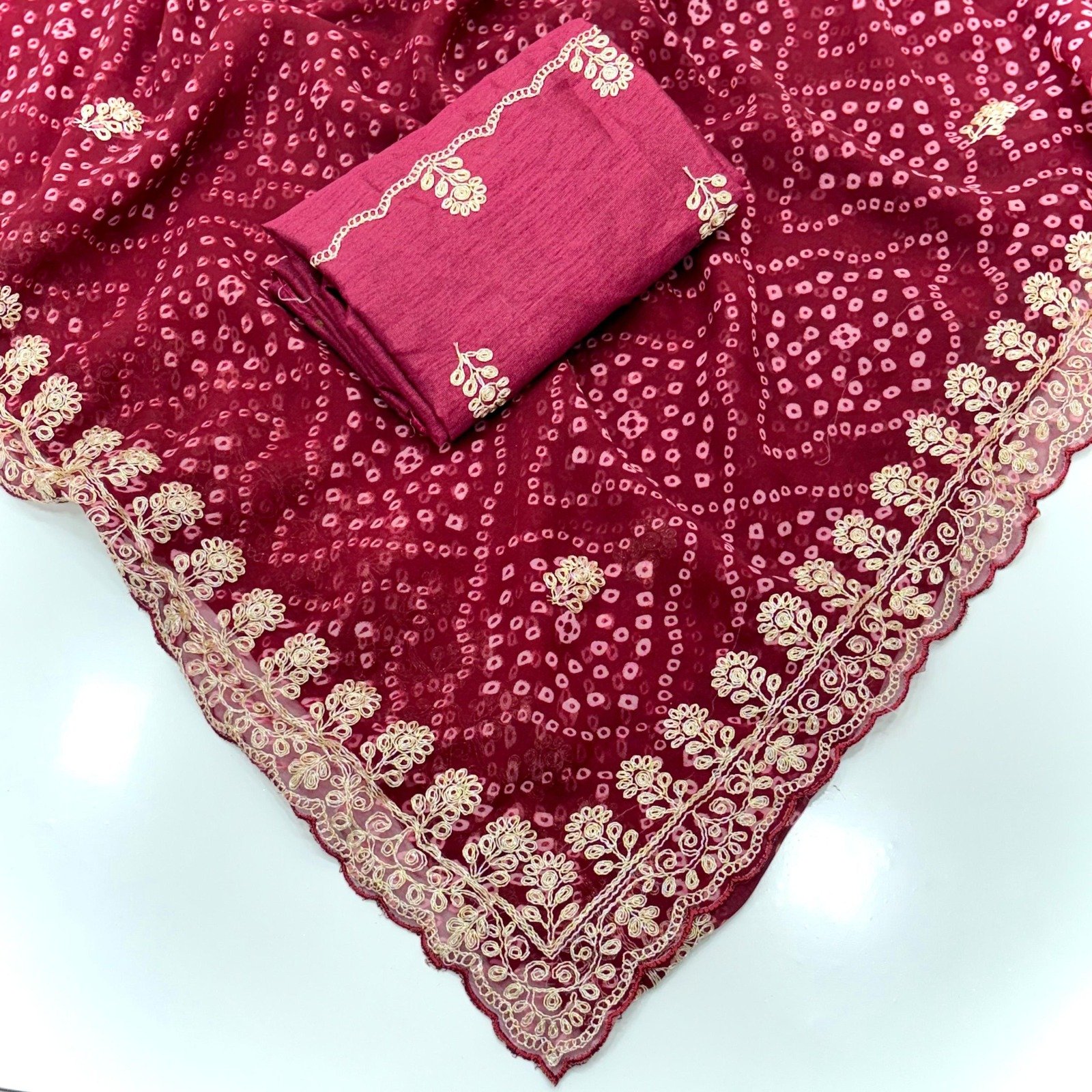 Georgette Bandhani Saree with Pitta Work image 5
