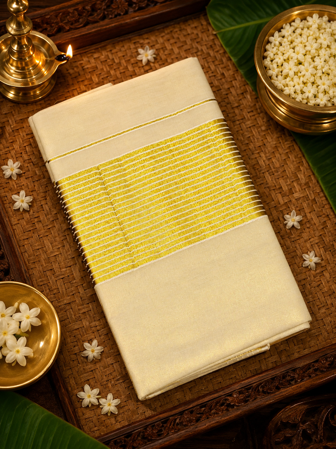 Kerala Kasavu Tissue Saree Gold