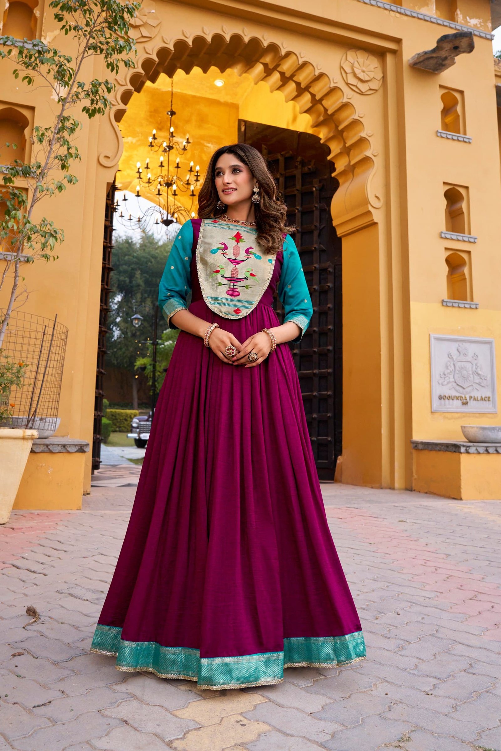 Luxurious Vichitra Silk Gown
