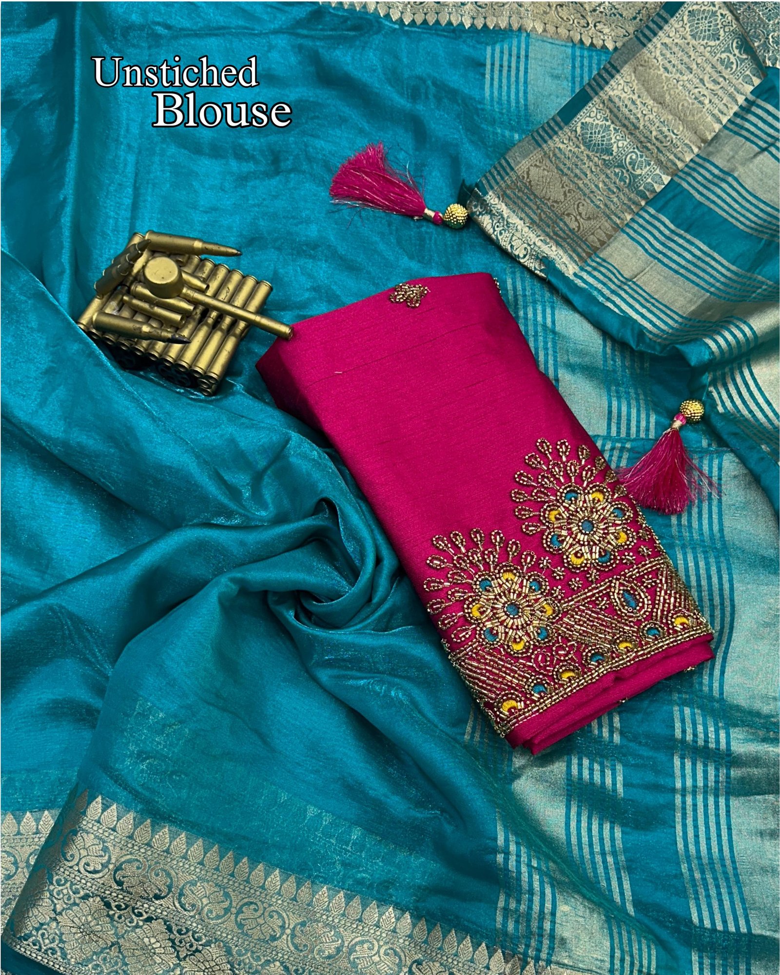Fandy Satin Saree With Embroidery Blouse image 2