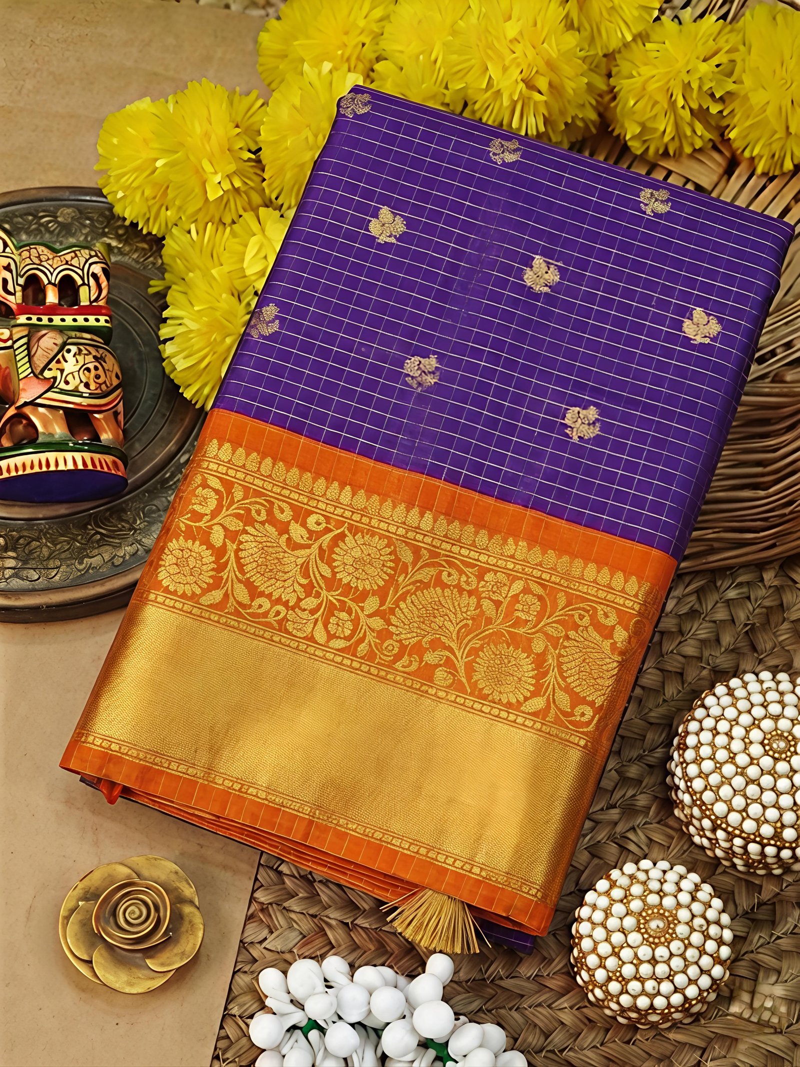 Vintage Checks Semi Silk Sarees image 6