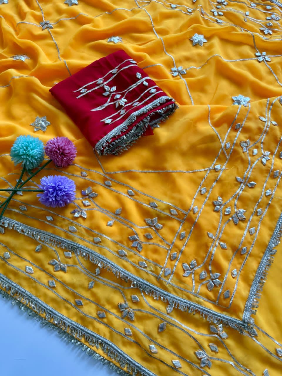 Soft  Georgette Saree with Heavy Kachhi Gota Work image 16