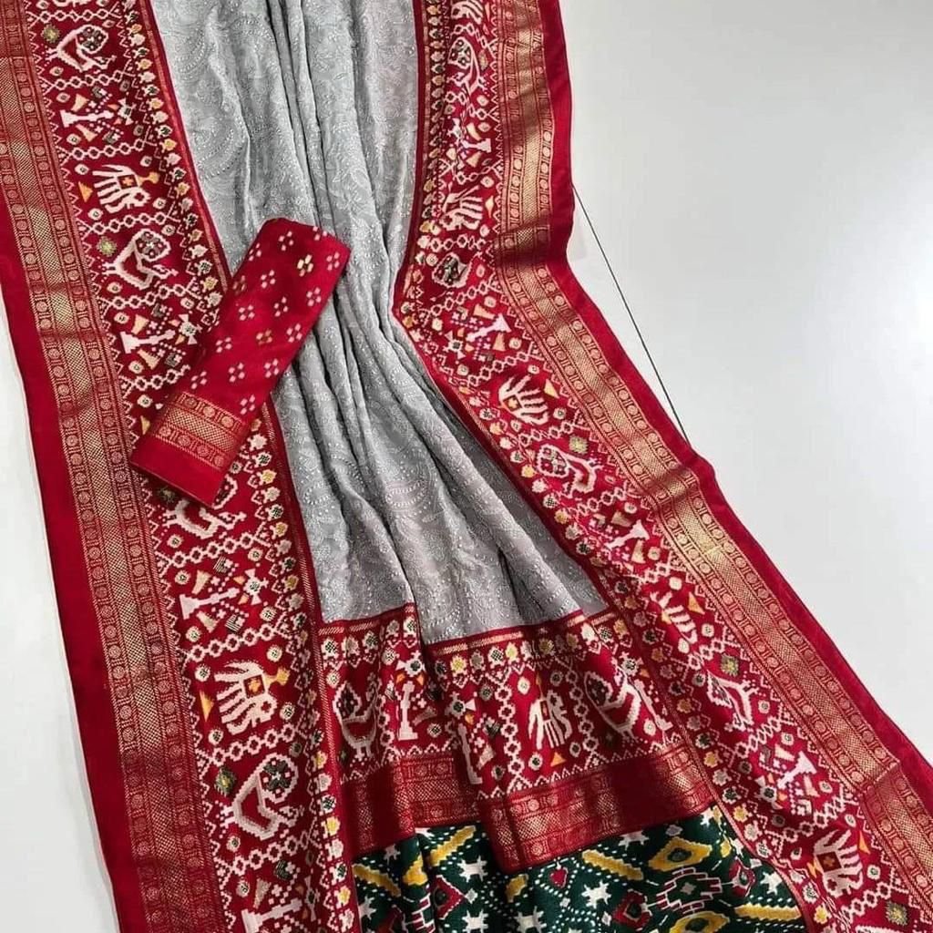 Premium Georgette chikankari lucknowi embroidered saree image 4