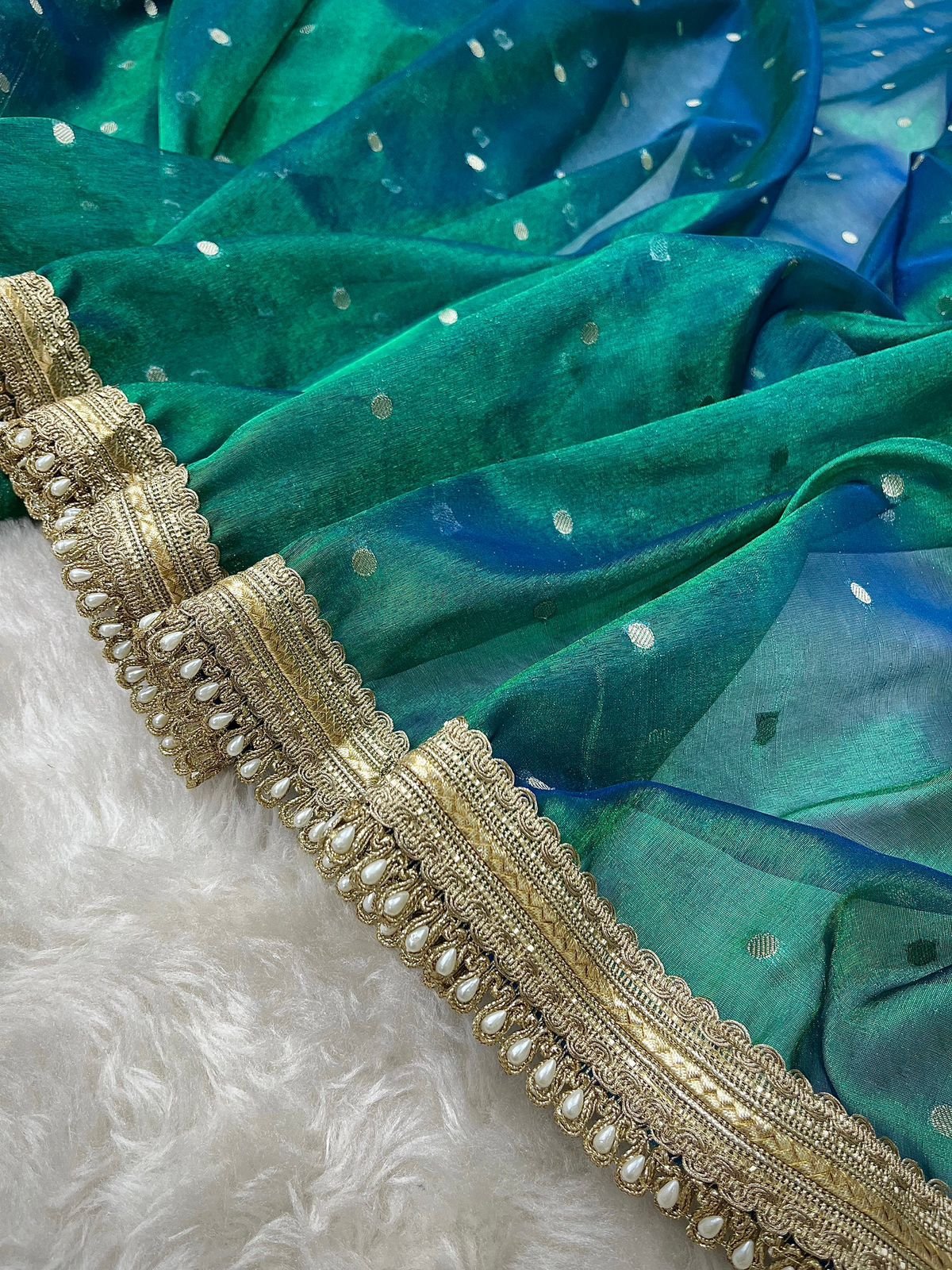 Banarasi Peacock Tone Tissue Silk image 3