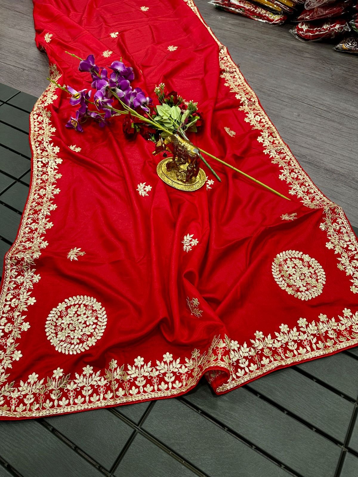 Fancy Gota Foil Designer New Arrival Premium HO Silk Sarees image 3