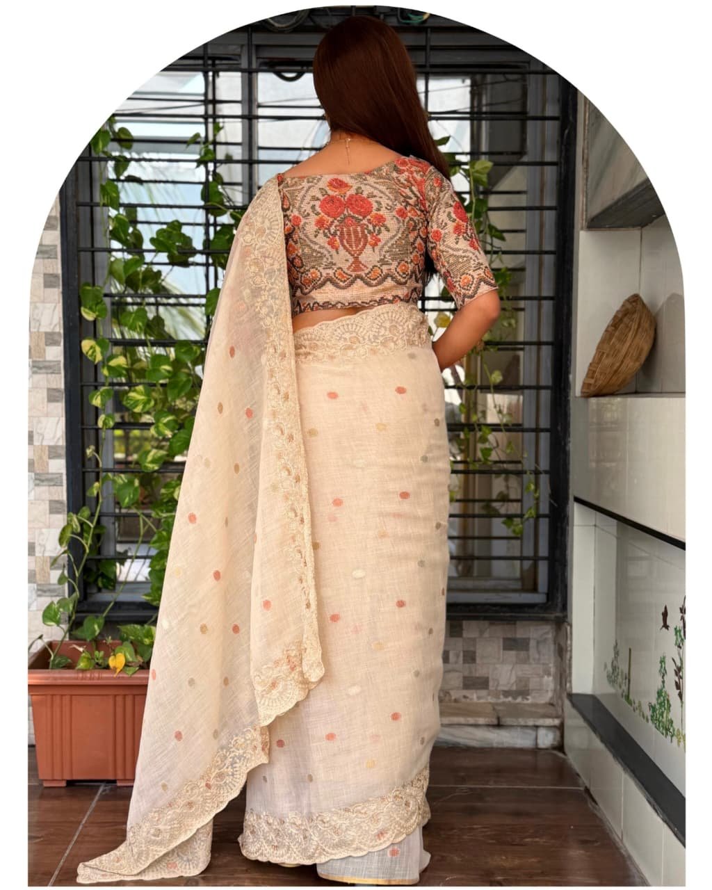 Linen Cotton Silk Saree with Digital Print Blouse image 13