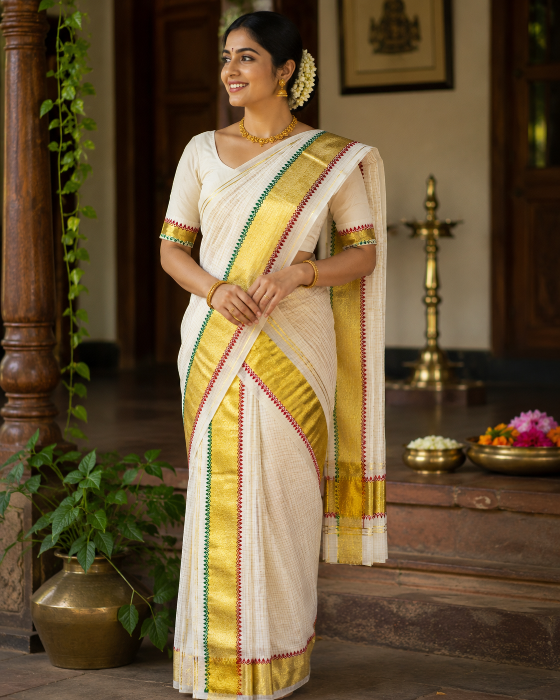 2 Kerala Kasavu Set Mundu Cotton