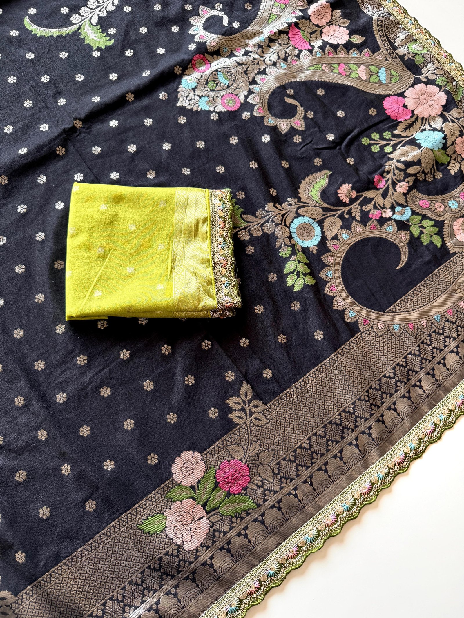 Pure Khadi Crepe Georgette Minakari Weavin Saree image 9