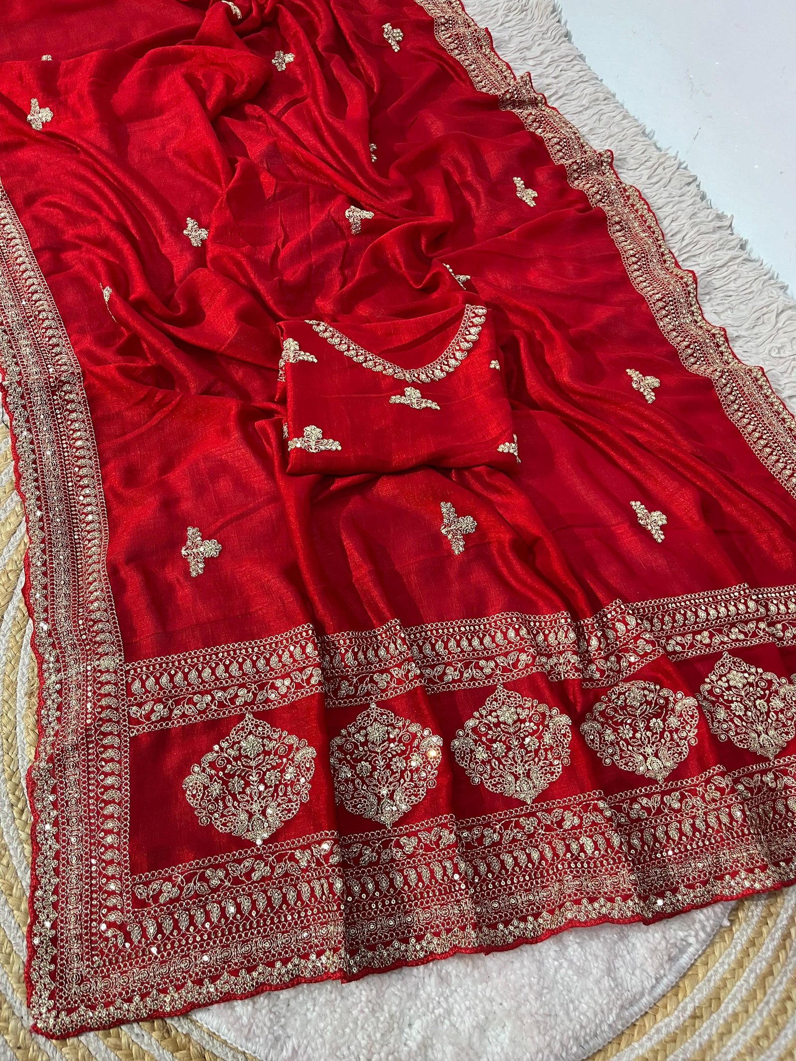 Premium Vichitra silk saree with heavy embroidery image 5
