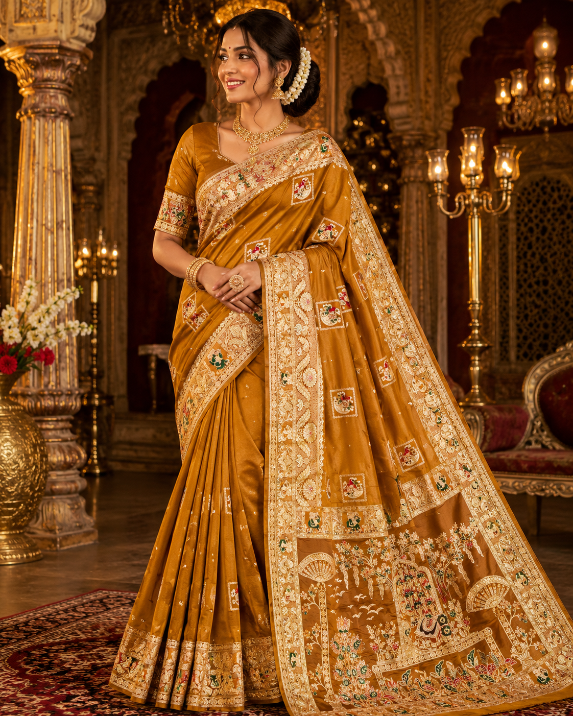 Bridal Tanchoi With Jarkan Work Saree
