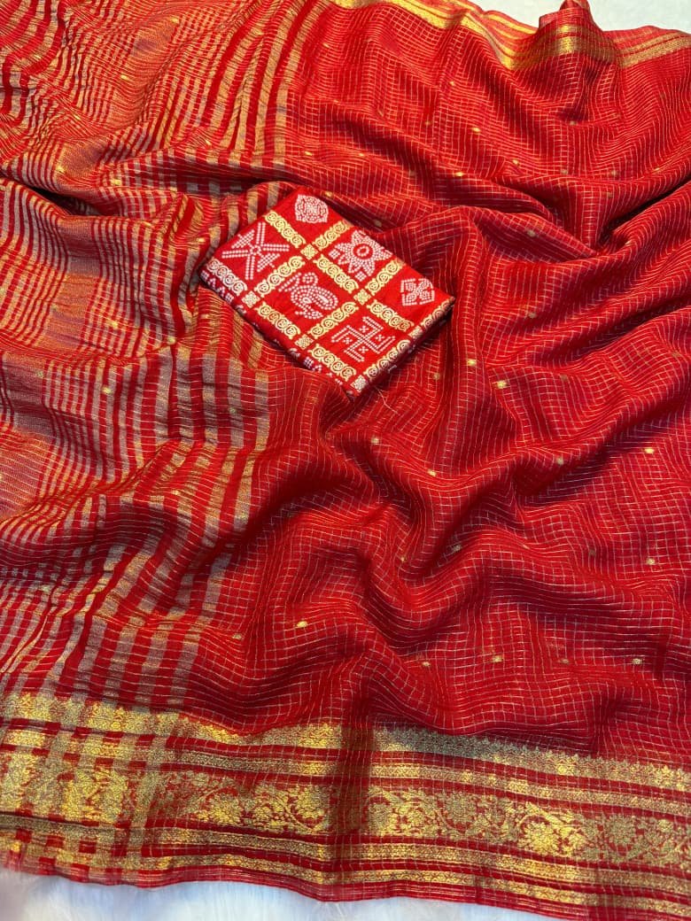 Pure viscose Georgette Weaving Jaquard Saree with Dola Silk Banarsi blouse image 11