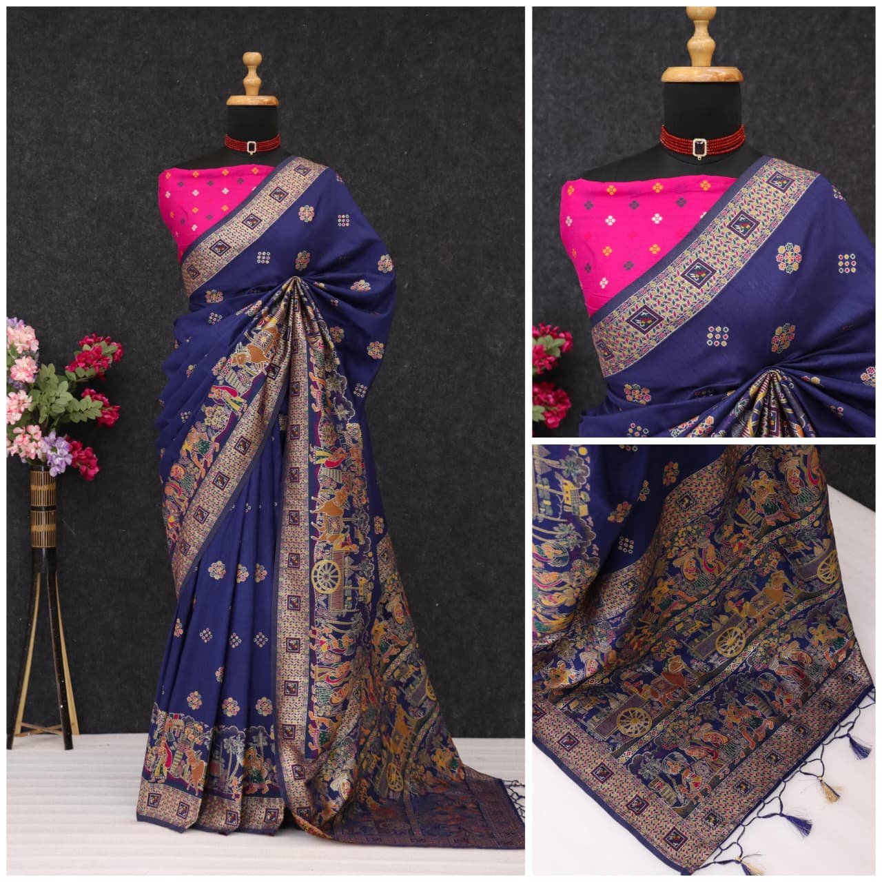 13 pashmina silk saree with paithani border image 2