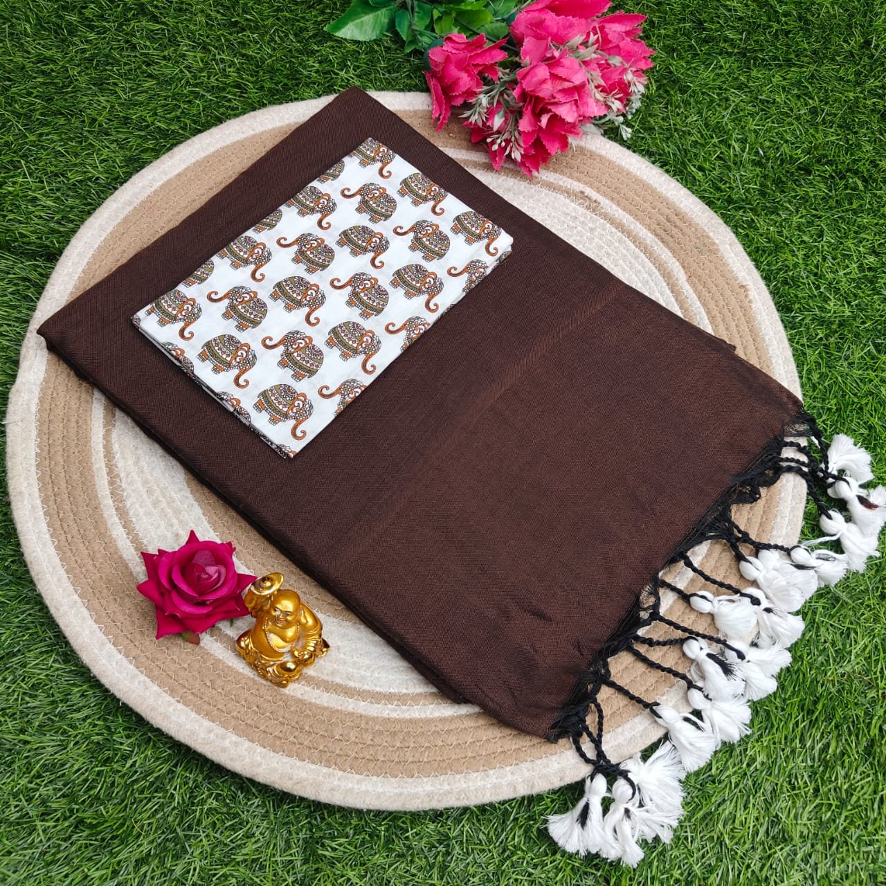 Khadi Cotton Saree 120 Count Premium Quality With Kalamkari Blouse