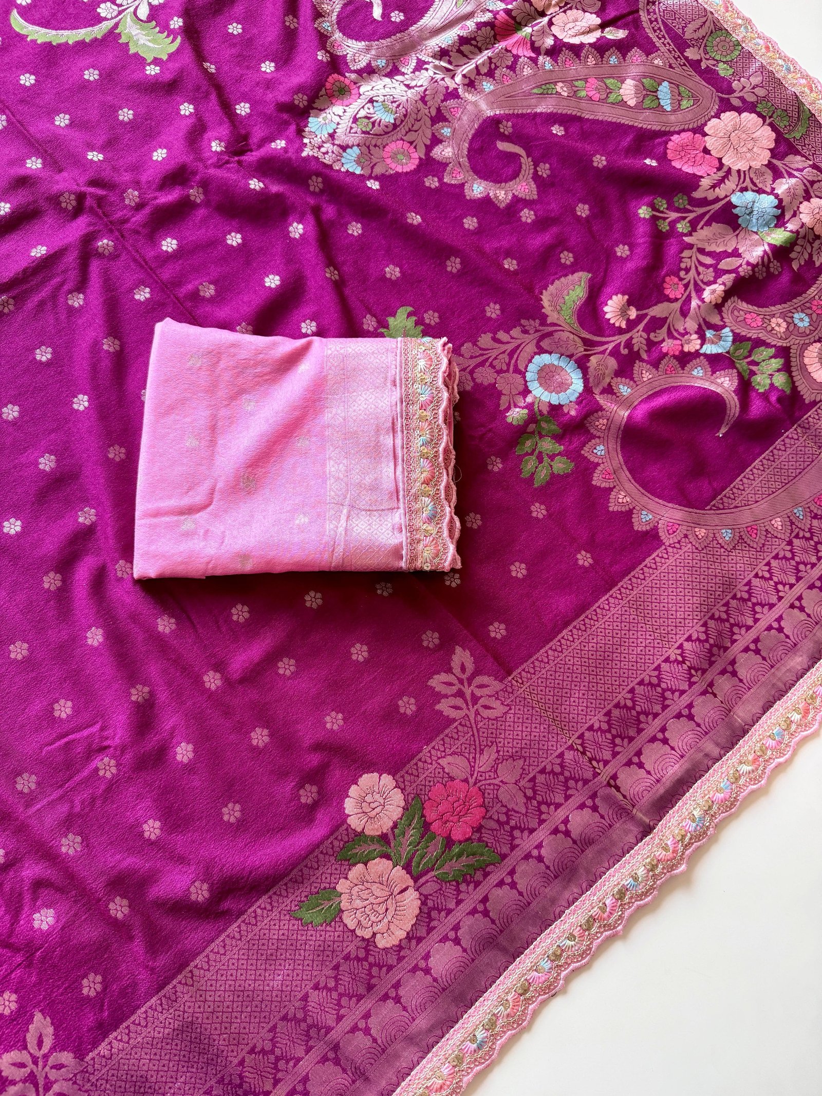 Pure Khadi Crepe Georgette Minakari Weavin Saree image 4