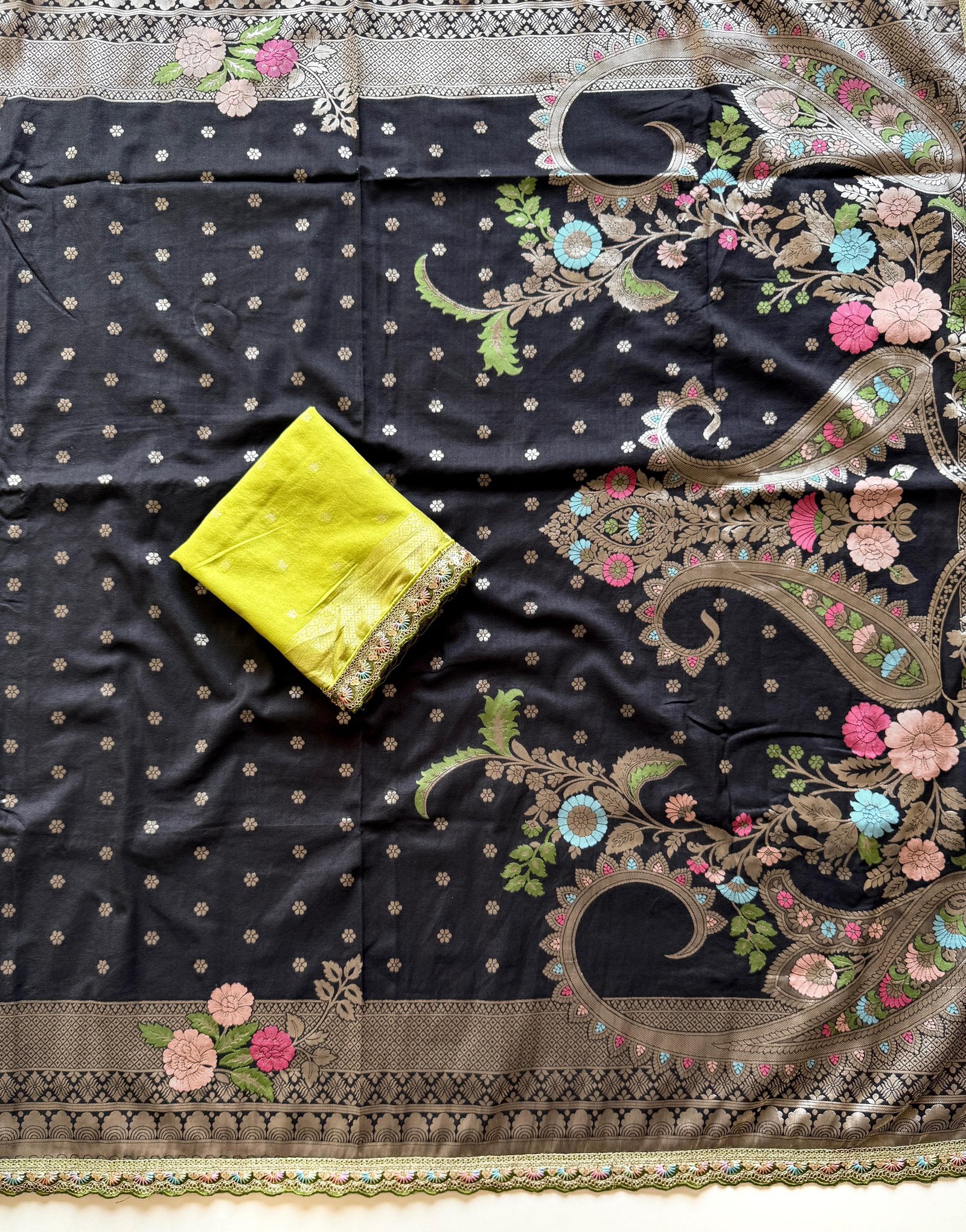 Pure Khadi Crepe Georgette Minakari Weavin Saree image 2