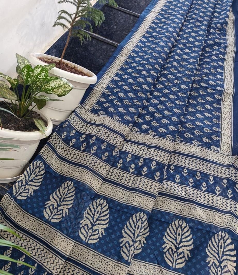 14 Pure Kota Doria Saree Indigo Print