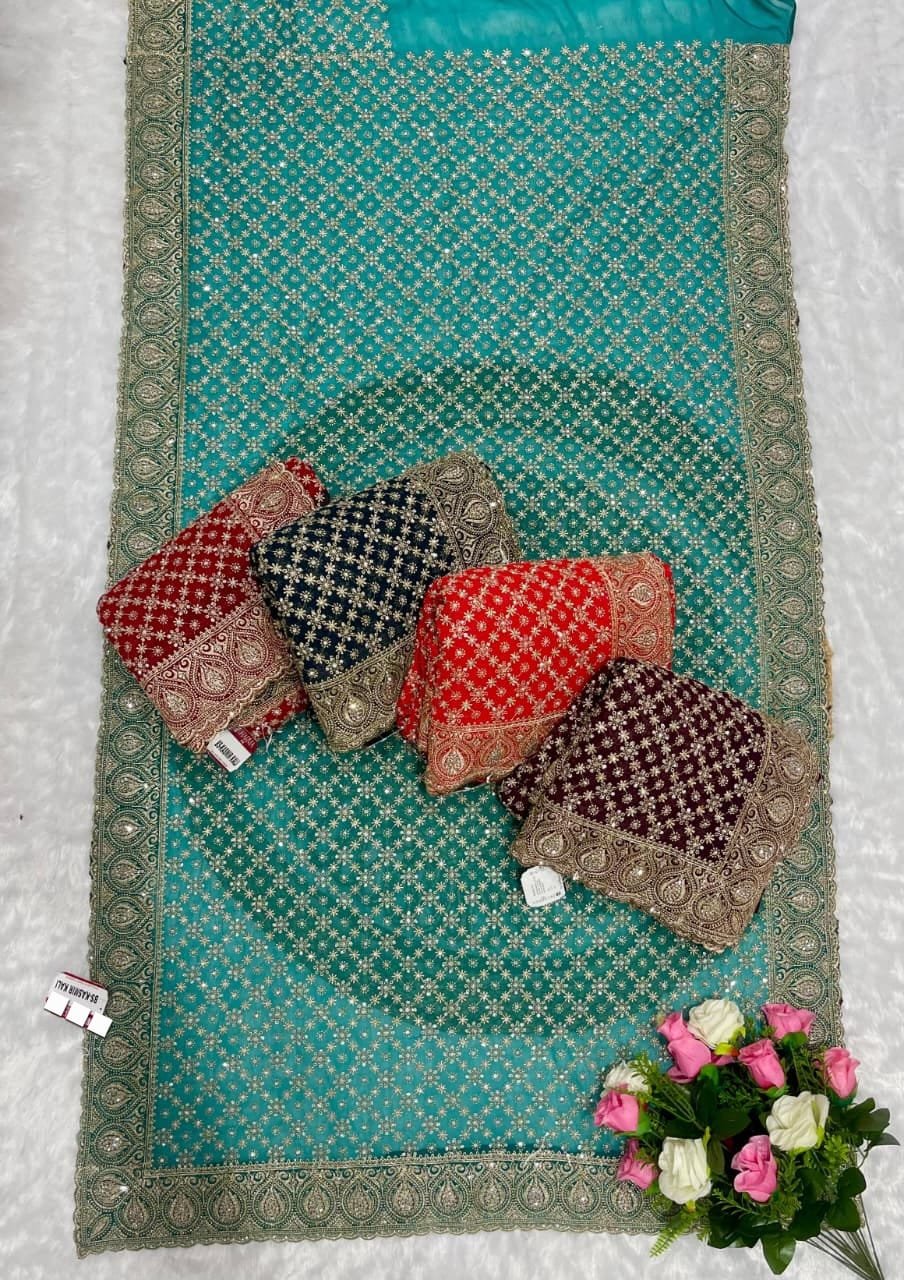 Full Jaal Embroderierd Bridal Saree image 2