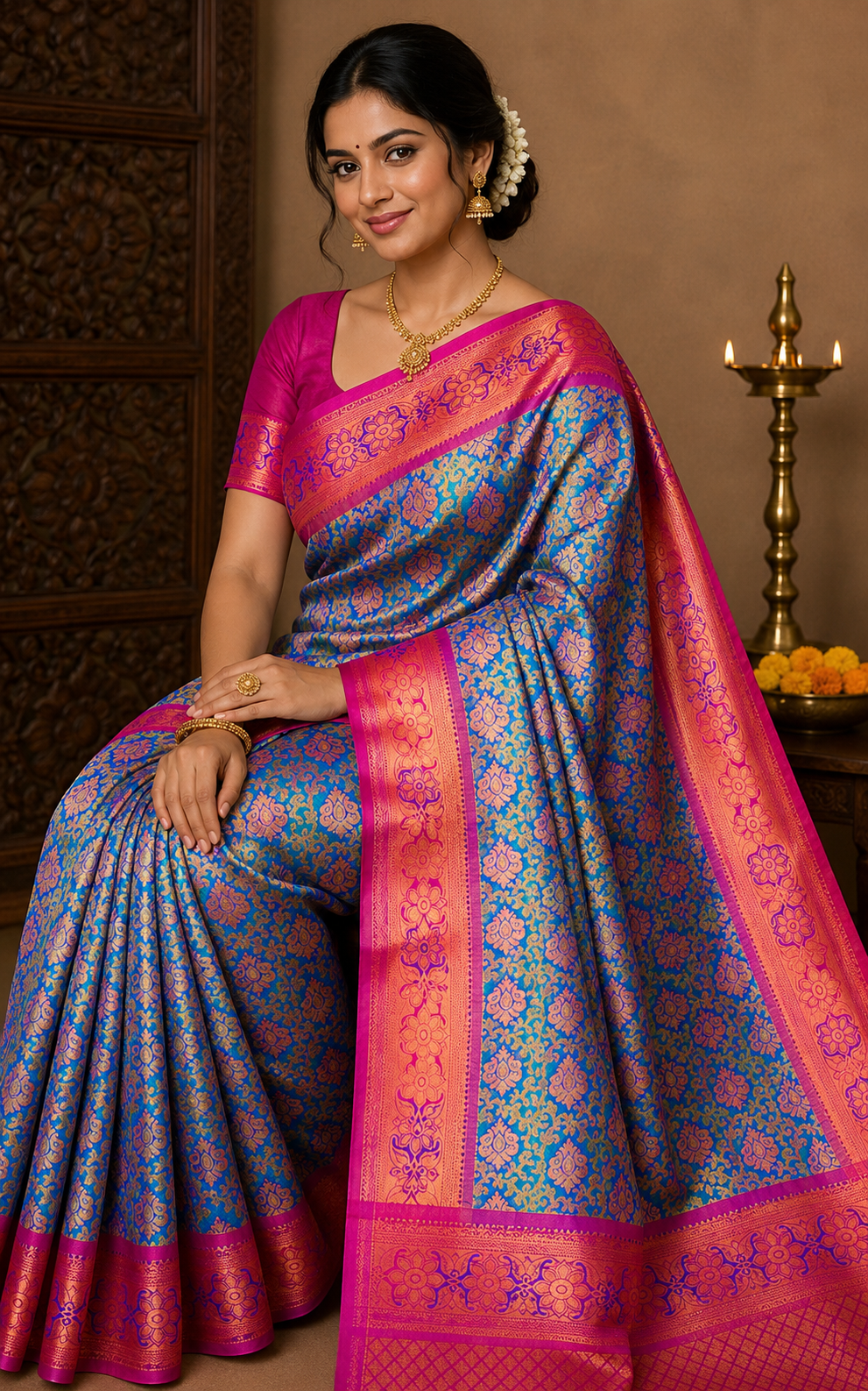 Peacock Tone Semi Silk Sarees image 6