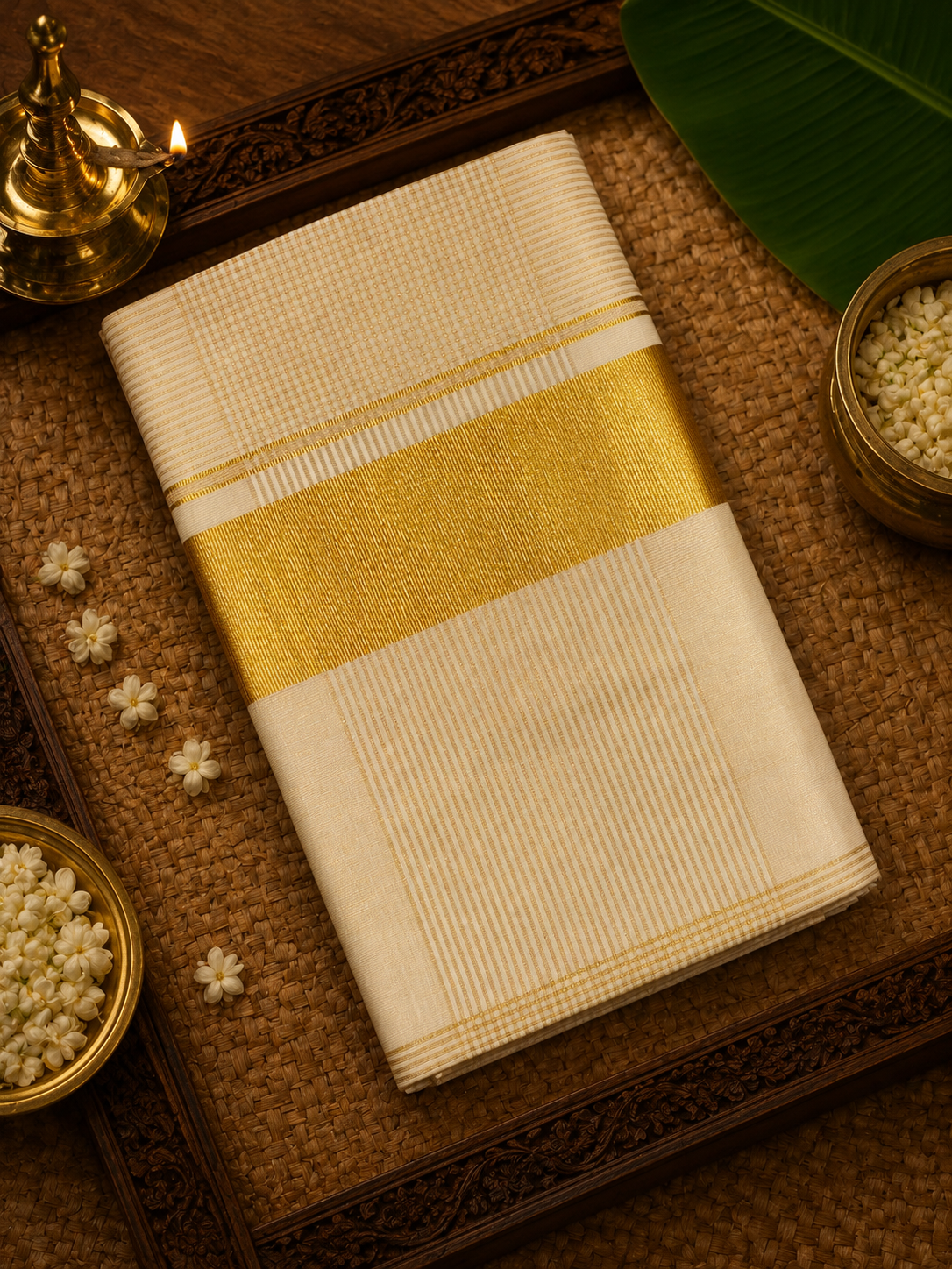 Kerala Kasavu Tissue Saree Micro Checks image 3