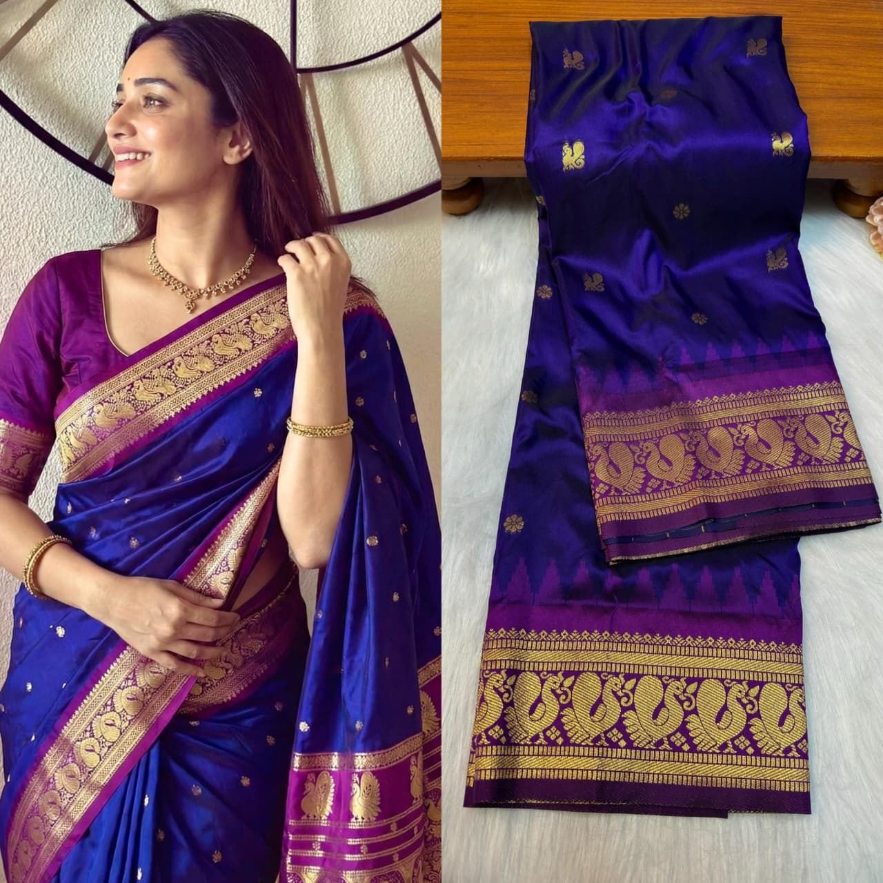Traditional Peacock Gadwal Paithani image 19