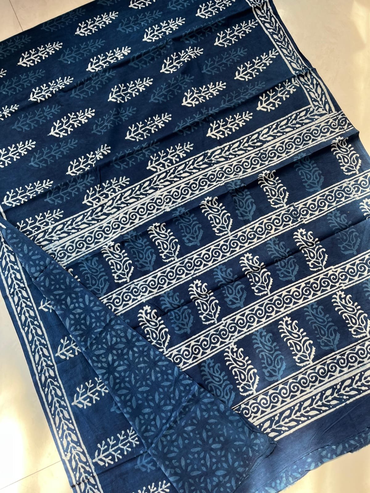 Hand Block Printed Cotton Mul Sarees Indigo Blue image 23
