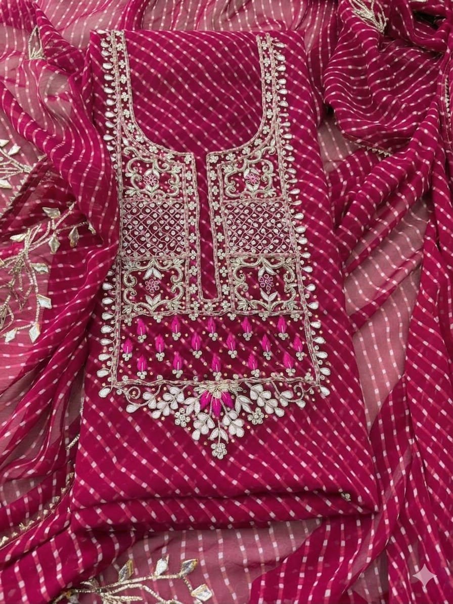 Georgette Lehriya Dress Material with Handwork image 3