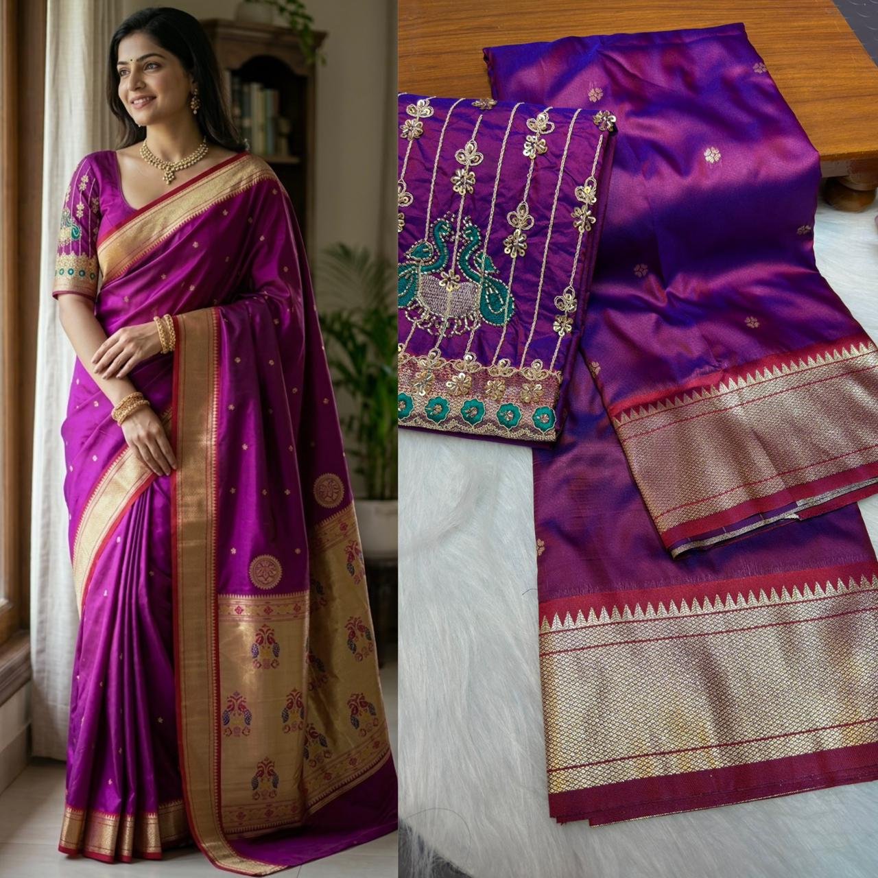 Aari Work Kalanjali Paithani image 12