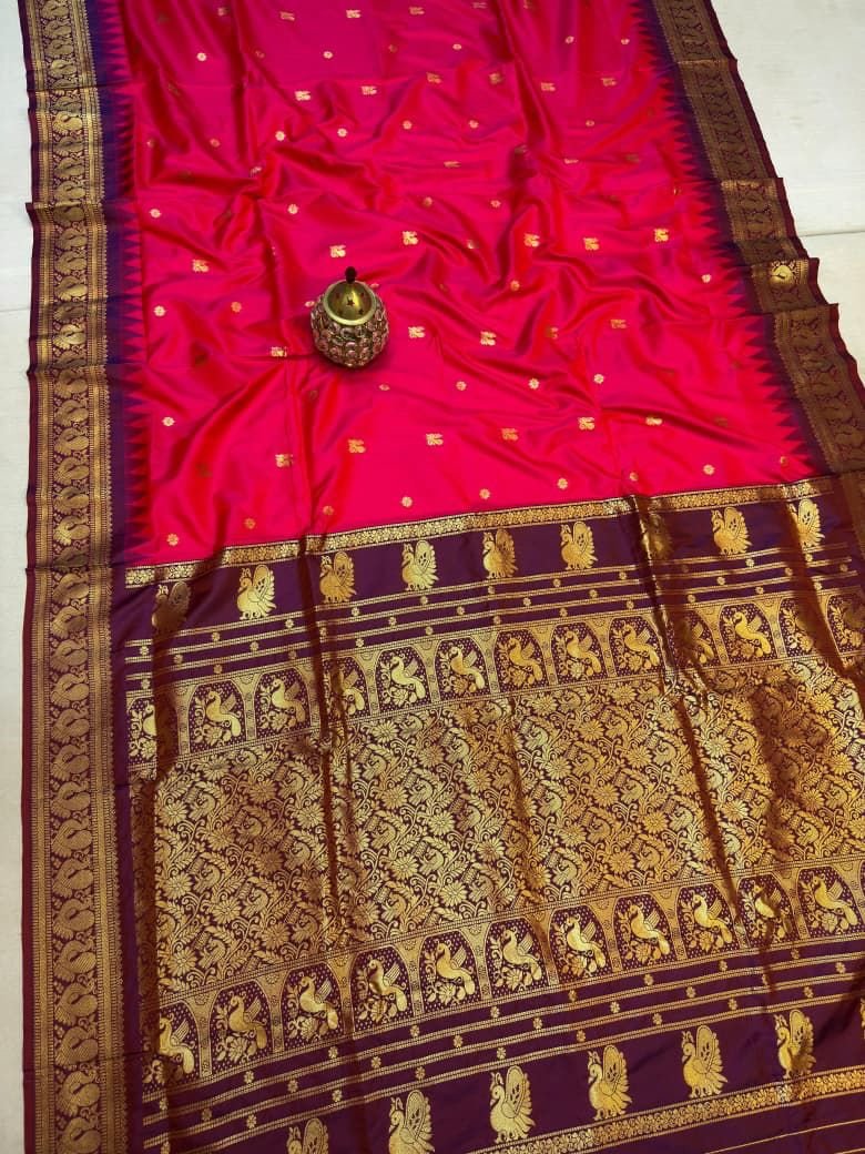 Traditional Peacock Gadwal Paithani image 16