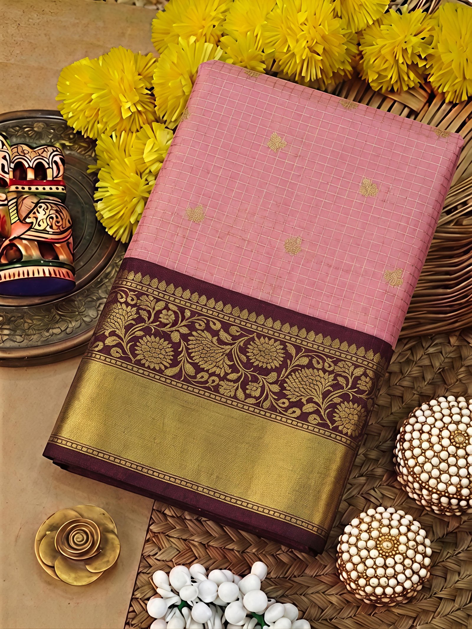 Vintage Checks Semi Silk Sarees image 20