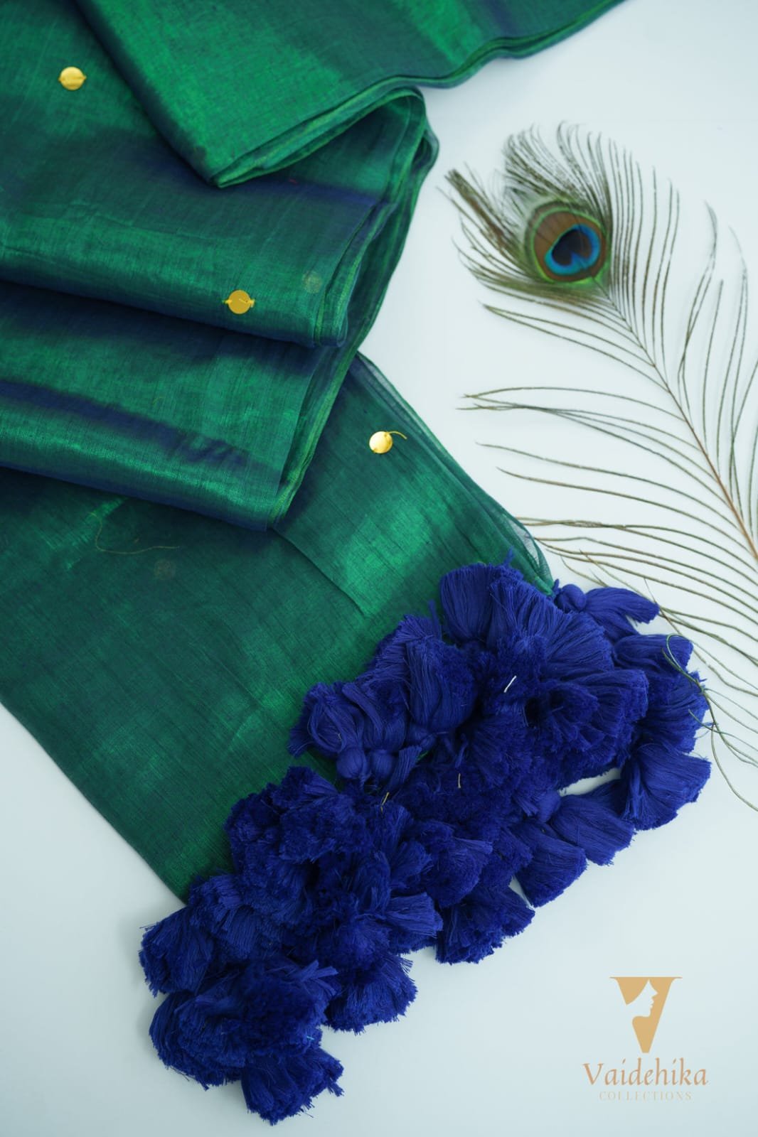 Dual Tone Khadi Tissue Gini work Sarees image 4