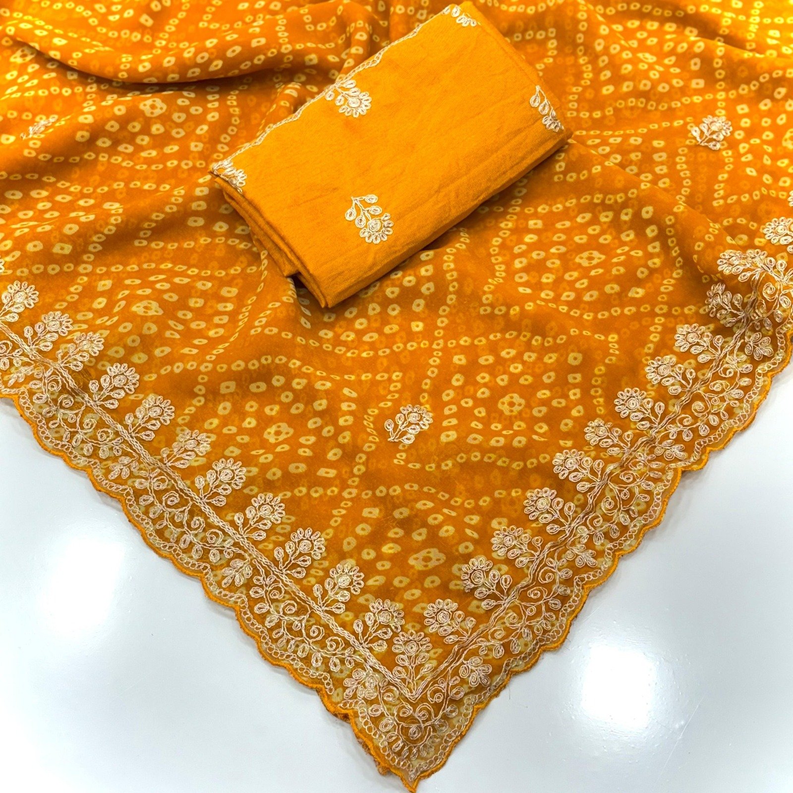 Georgette Bandhani Saree with Pitta Work image 14