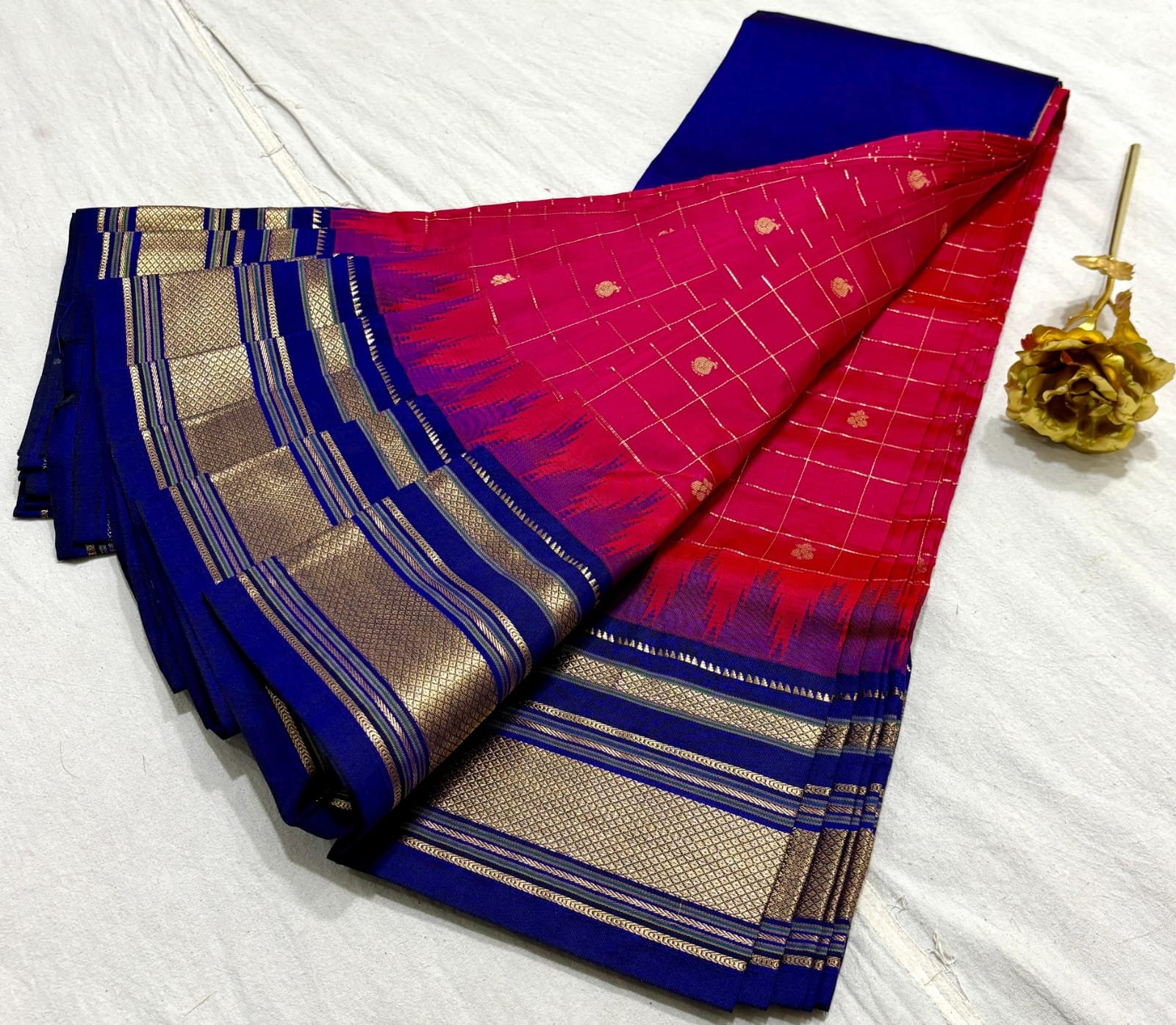 Temple Checks Irkal Pure Silk Saree image 6