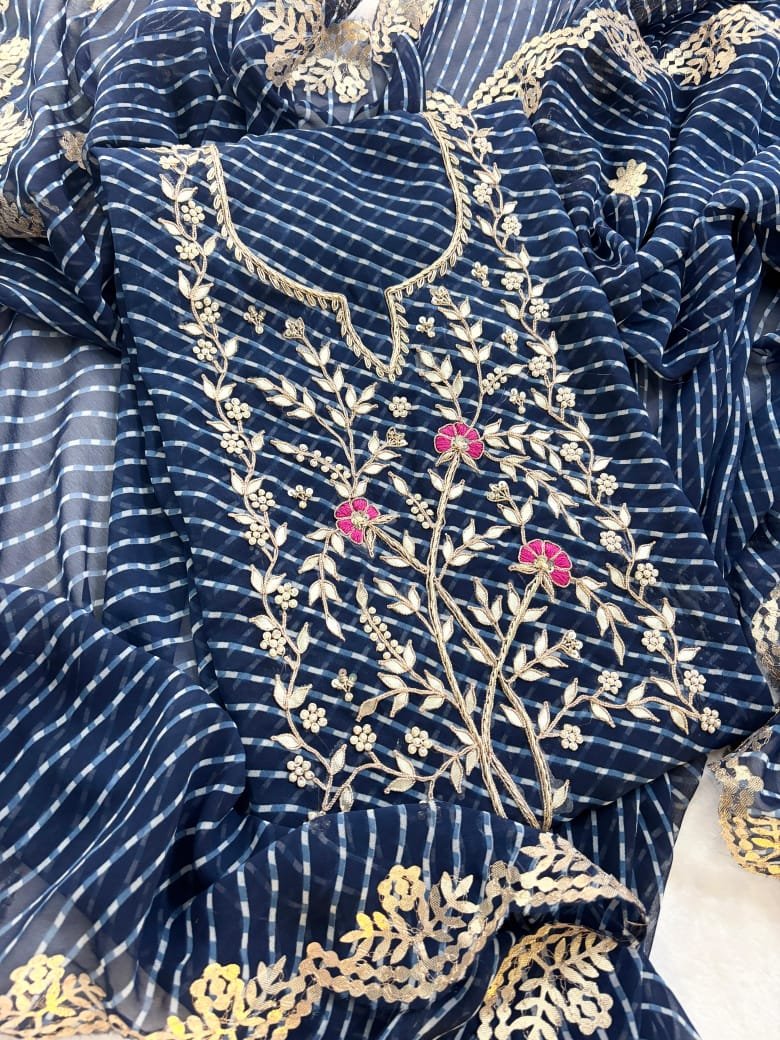 Viscose Gerogette Lehriya Handwork Dress Material image 3