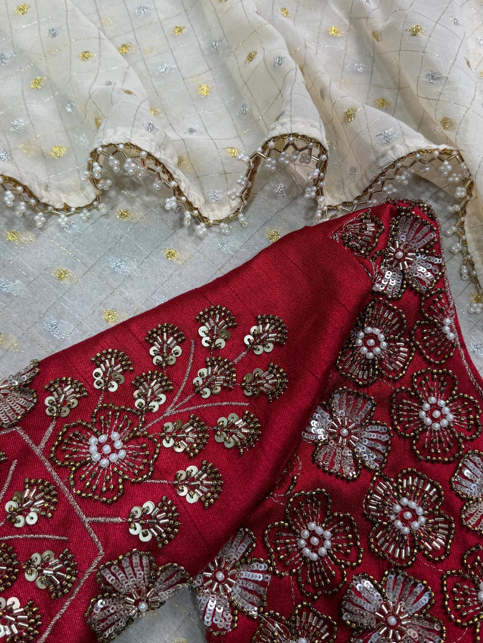 Georgette saree with Gadhwal silk embroidered blouse image 3