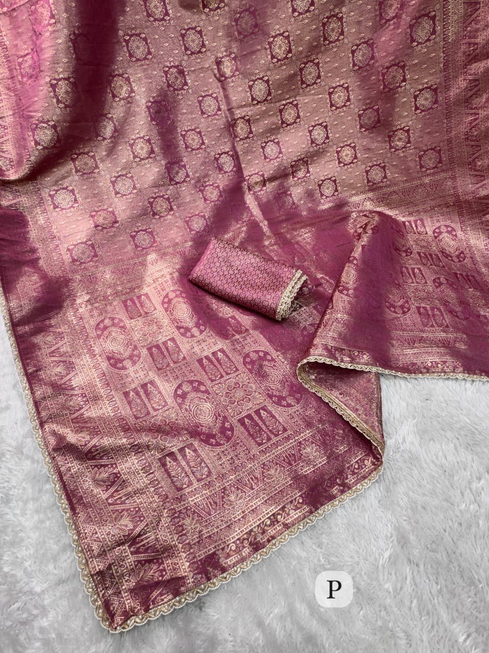 Satin Jacquard Silk Saree with Pearl Border image 6