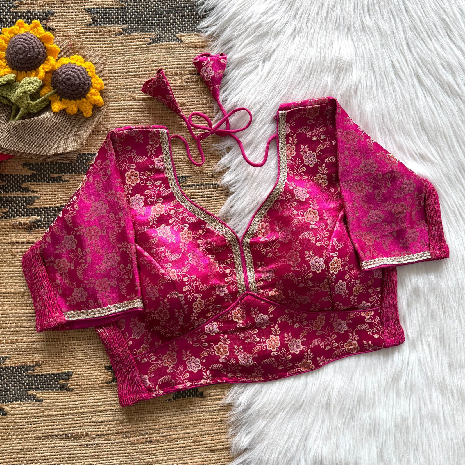 Side elastic banarasi blouse image 5