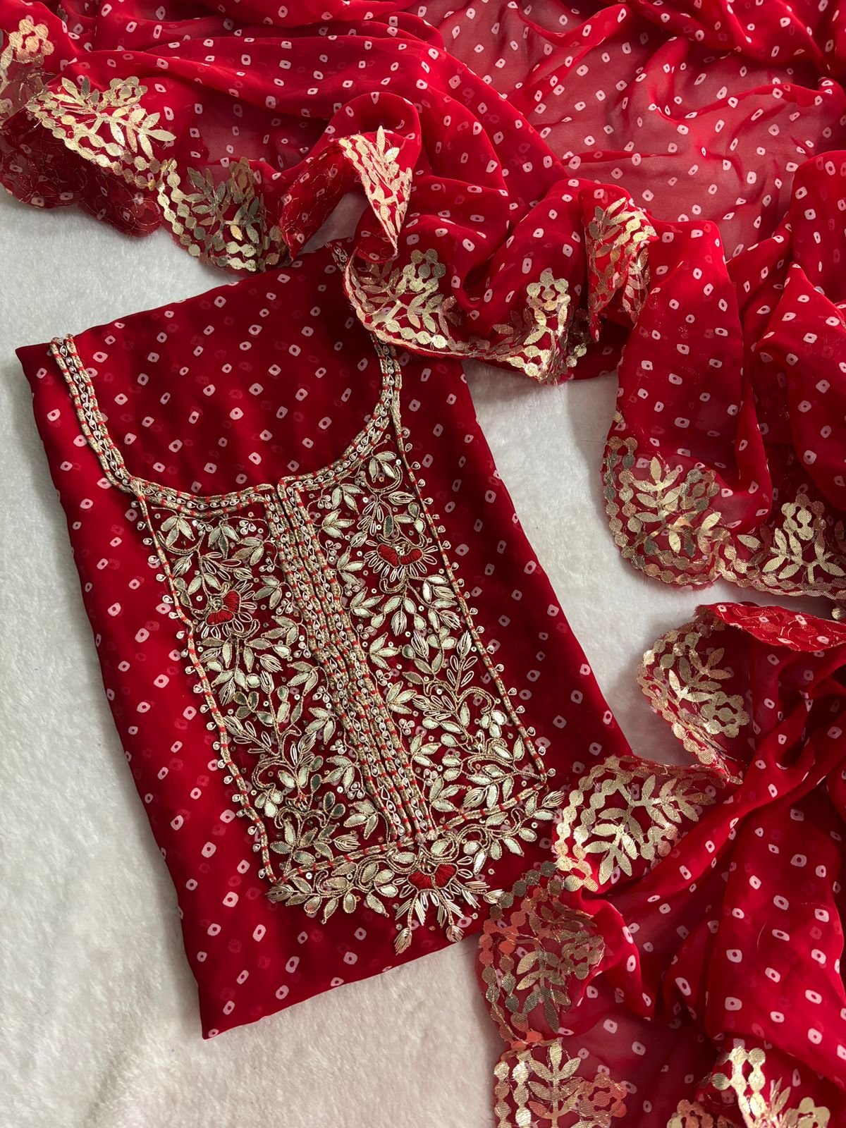 RED COLLECTION GEORGETTE HANDOWORK DRESS MATERIALS image 4